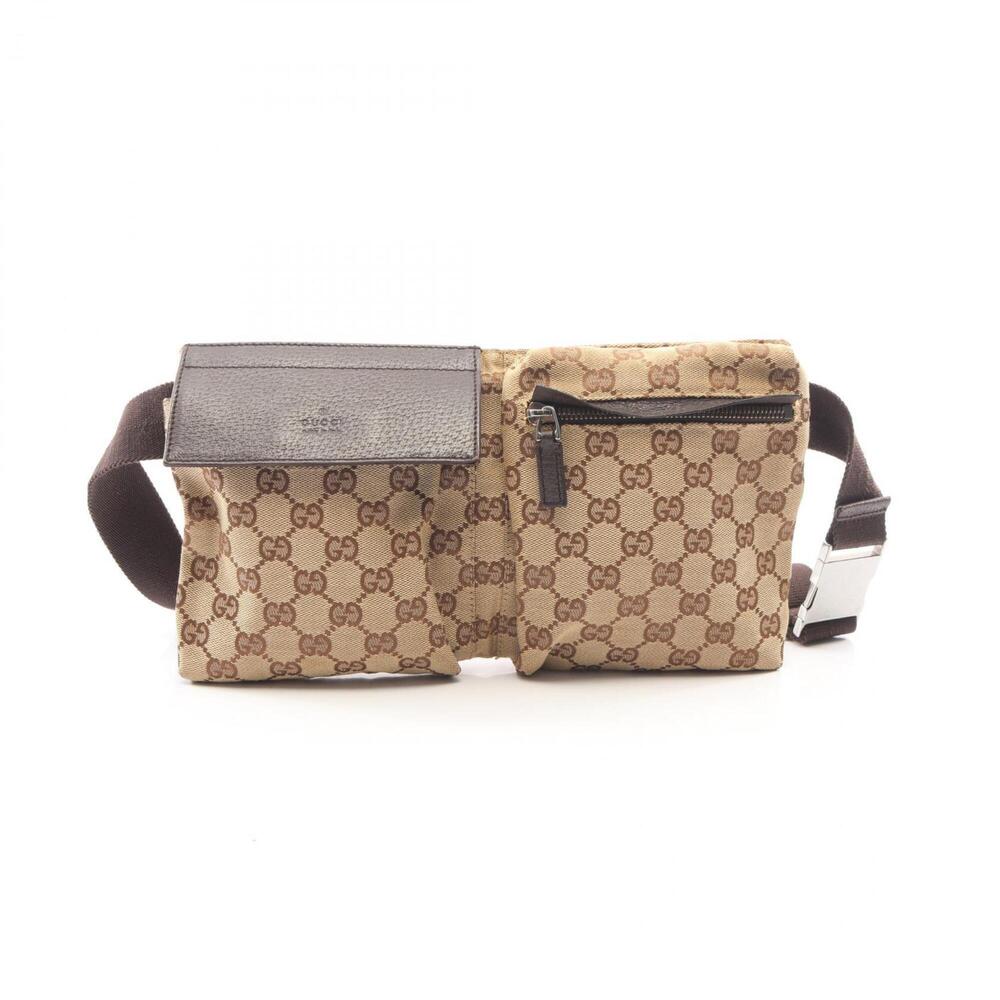 Gucci GG Canvas Waist Bag, Body Handbag, Leather, Men's & Women's, Beige Brow...